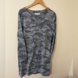 Grey camo long sleeve shirt dress with pockets, M.